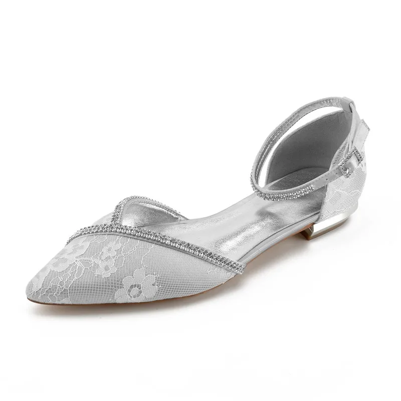 Comfort Flat Lace Wedding Shoes Women Pointed Toe Ankle Buckle Strap Bridal Party Flats | Обувь