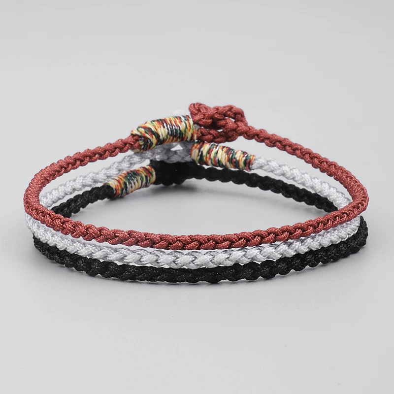 Love Lucky Charm Bracelets& Bangles For Women Tibetan Buddhist Hand Braided Knots Black Silver Rope Bracelet Men
