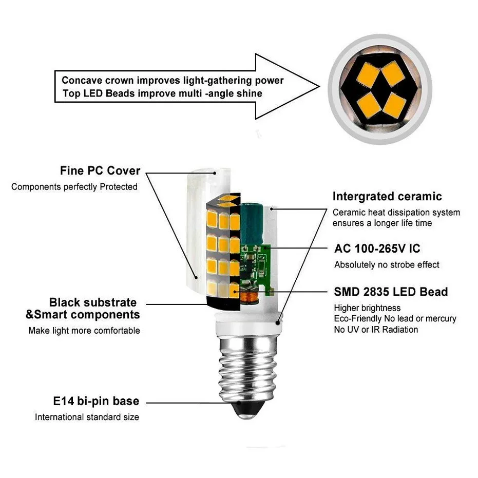 4 шт. без мерцания E14 Светодиодный светильник 85 V-265 V 5W 52 светодиодный S MD2835 E12 Светодиодный точечный светильник лампа заменяет 40W галогенный светильник для люстры светильник ing