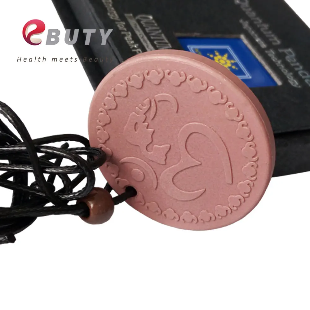 

Wholesales Quantum Energy Pendant OM Red Round Charms with Hemp Rope Necklace Anion Card with QS Black Gift Packagr Retail 50pcs