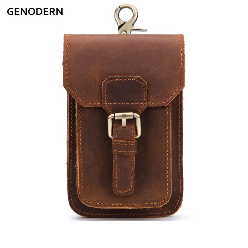 GENODERN Мужская поясная сумка из натуральной кожи винтажная дорожная с петлями на