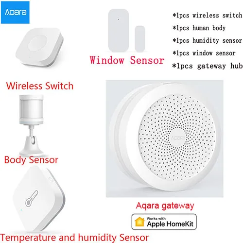 5in1 as picture Xiaomi Aaqara, комплекты для умного дома, датчик двери, окна, человеческого тела, беспроводной переключатель, шлюз, концентратор, датчик влажности воды, для Apple, домашний комплект - Цвет: 5in1 as picture