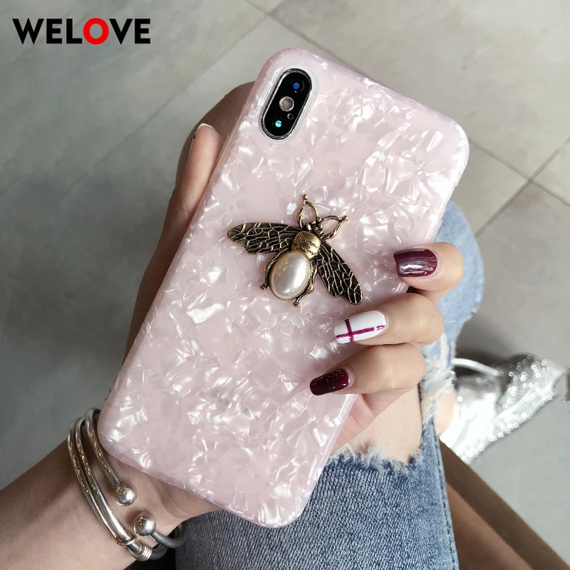 Модный металлический чехол для телефона с рисунком пчелы для iPhone 6, 6s, 7, 8 Plus, X, XR, XS Max, роскошный красивый мягкий силиконовый чехол