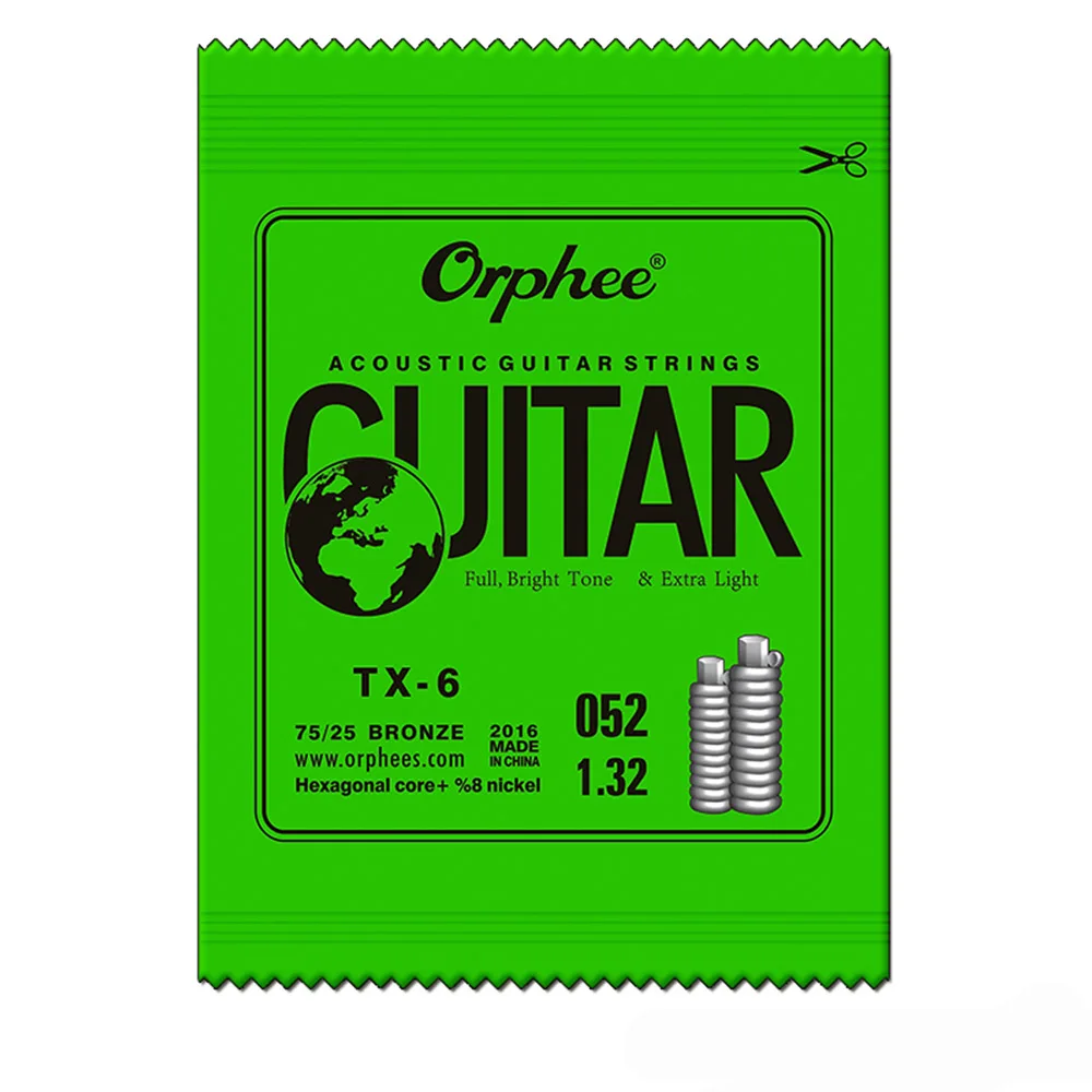 Orphee 10 AkoestIsche гитарная струна Zeshoekige Core+ 8% Nikkel Volledige Brons Heldere Tone& Extra Licht Medium
