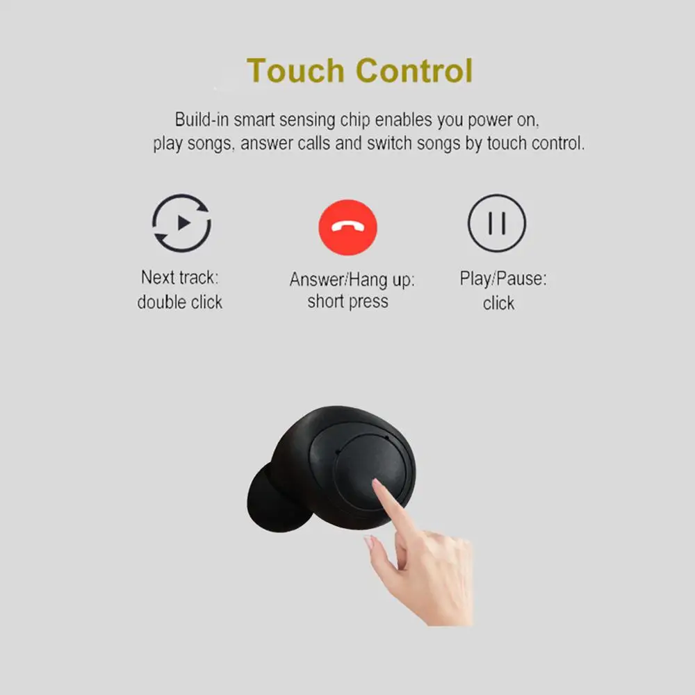TWS Bluetooth V5.0 Earbuds Wireless Earphones Music Sports Stereo Bass Headsets Twins Bluetooth Earpieces with Mic for Phone