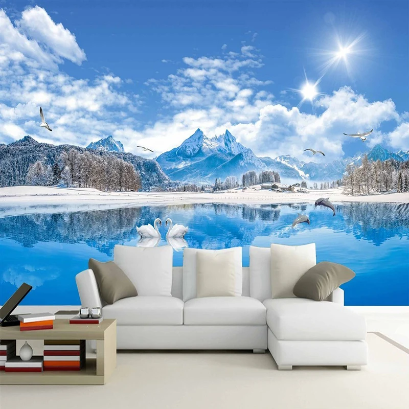 Настенные 3D обои на заказ с изображением лебедя и озера|Тканевые текстильные