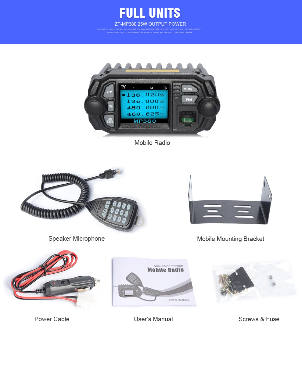 Zastone MP380 мобильное радио VHF 136~ 174MHz UHF 400~ 480MHz мини Автомобильная рация CB Ham Радио FM трансивер