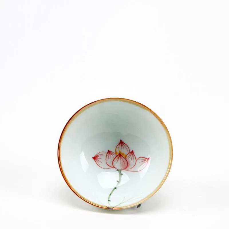 E Китайский Лотос ручной работы рыбы керамический фарфор Jingdezhen чайная чашка шляпы чайный набор кунг-фу пуэр тигуанин чаша чайная посуда - Цвет: E