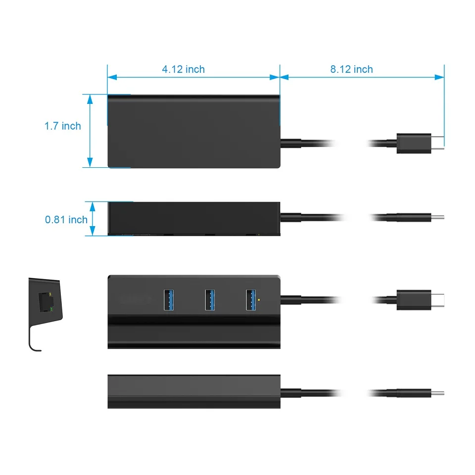 USB 3 1 концентратор с портами держателем для телефона Тип C Гигабитного Ethernet LAN RJ45