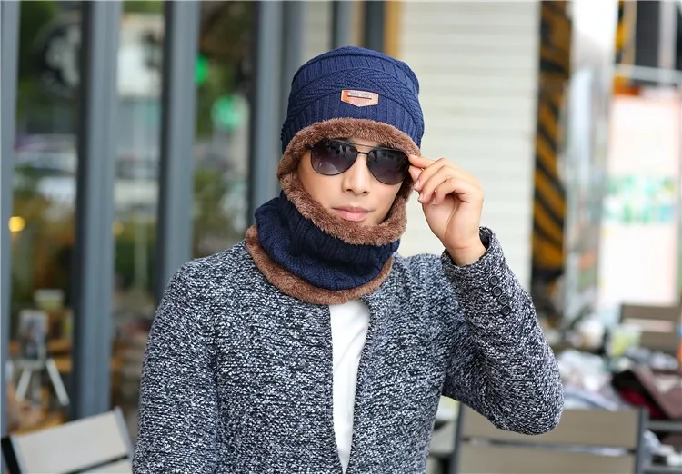 Мужские зимние шапки бини, шапки Skullies Bonnet, зимние шапки для мужчин, теплая Балаклава, вязаная шапка и шарф KC017