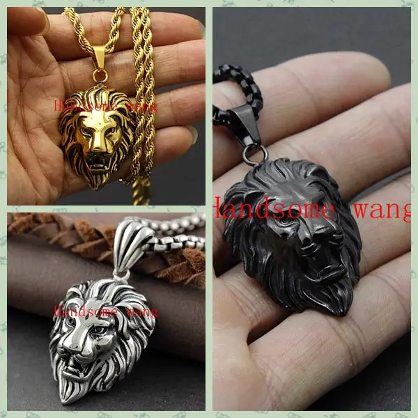 316L Нержавеющая Сталь Серебряный цвет золотой черный голова льва кулон ожерелье