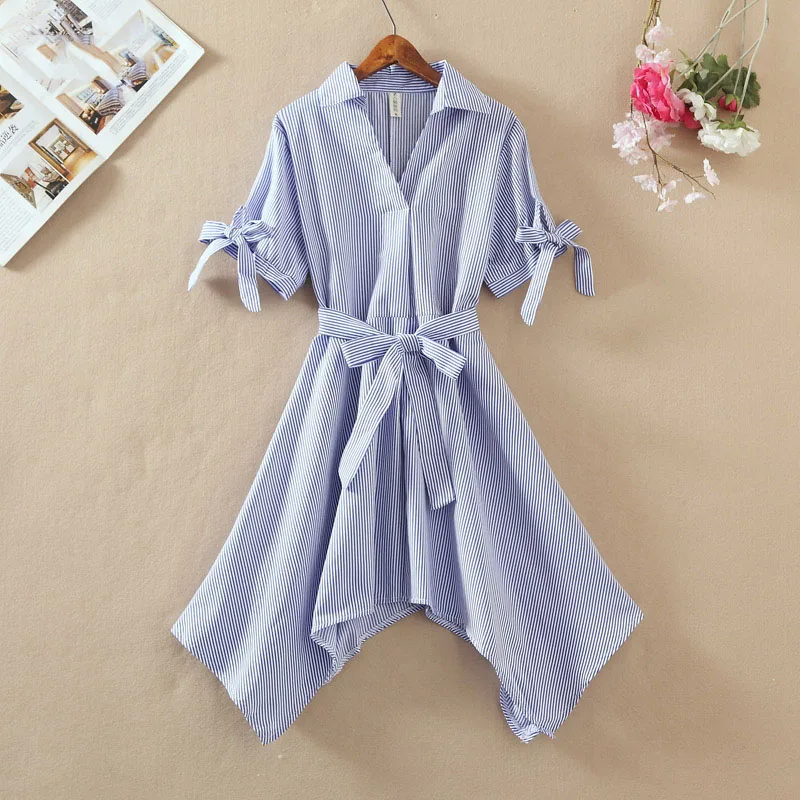 Модное короткое платье женские асимметричные платья в полоску с бантом женское