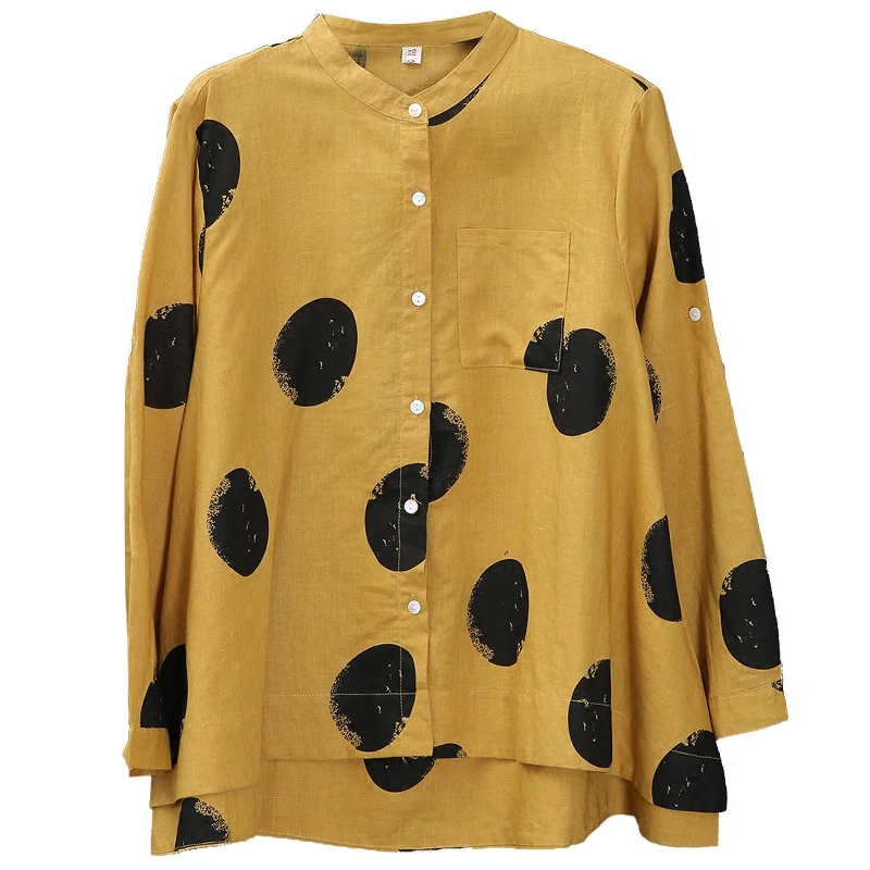 Новинка 2018 модная женская льняная рубашка желтая блузка camisa feminina свободные