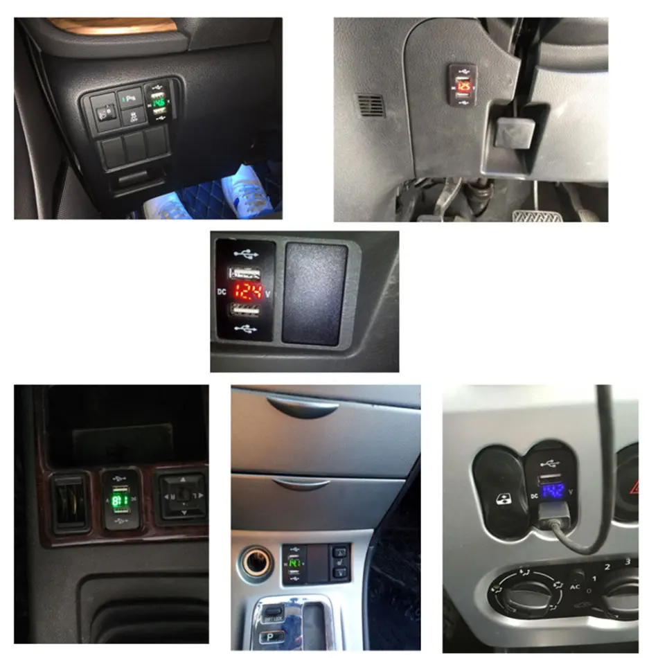 1 Pcs 12/24V 3.1A Dual USB Car Charger Fast Charging For Toyota 2 USB Port Charger Power Adapter LED Digital Voltmeter Socket