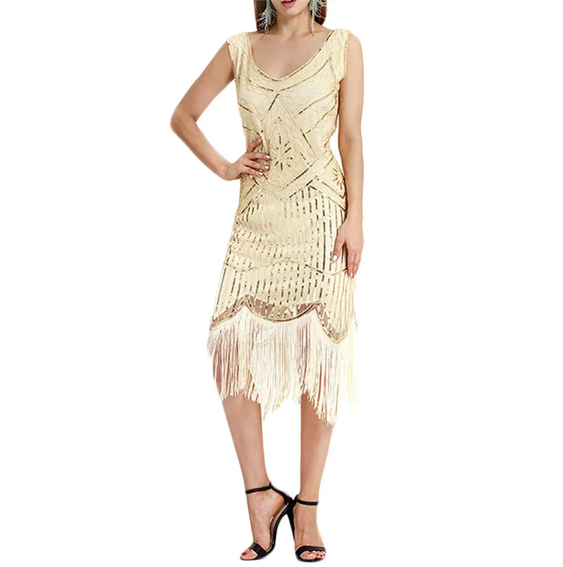 Женское винтажное платье JAYCOSIN кружевное с бахромой и бусинами для вечеринки