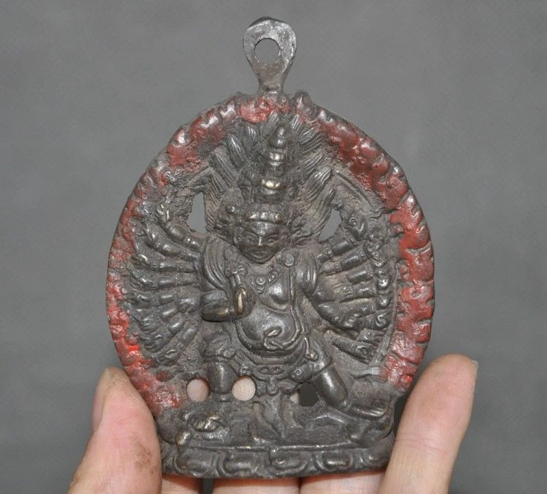 Старый тибетский буддизм бронзовый 1000 руки махкалы калачакра Тантра статуя