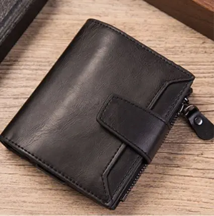 black short wallets Женские и мужские многофункциональные RFID кошельки ID держатель для банковской карты винтажный мини маленький кошелек на молнии для монет короткий кошелек держатели для кредитных карт - Цвет: black short wallets