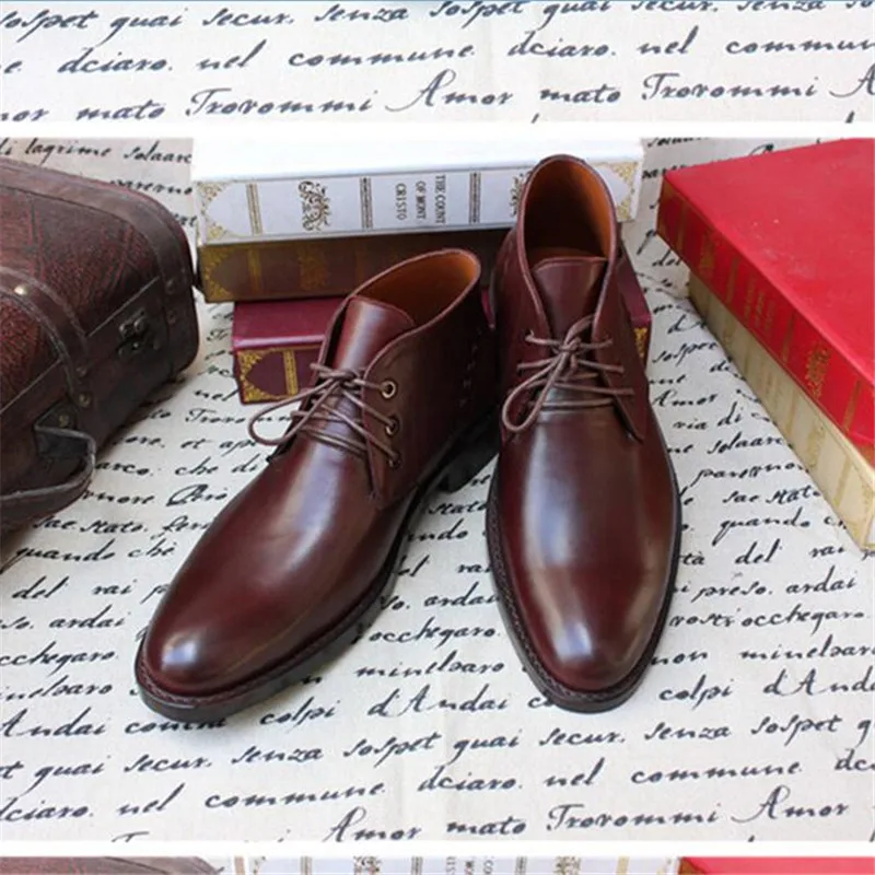 MALONEDA/мужские кожаные ботинки красного вина на заказ Полусапоги ручной работы из