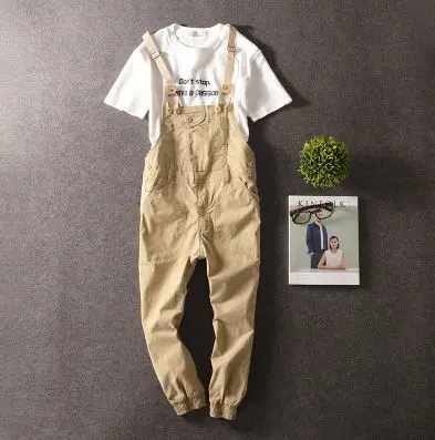2only pants Новинка, мужской комбинезон, Повседневный, прямой, хлопок, с карманами, комбинезон, брюки, мужские, полукомбинезон, одноцветные, в стиле хип-хоп, брюки карго, 033005 - Цвет: 2only pants