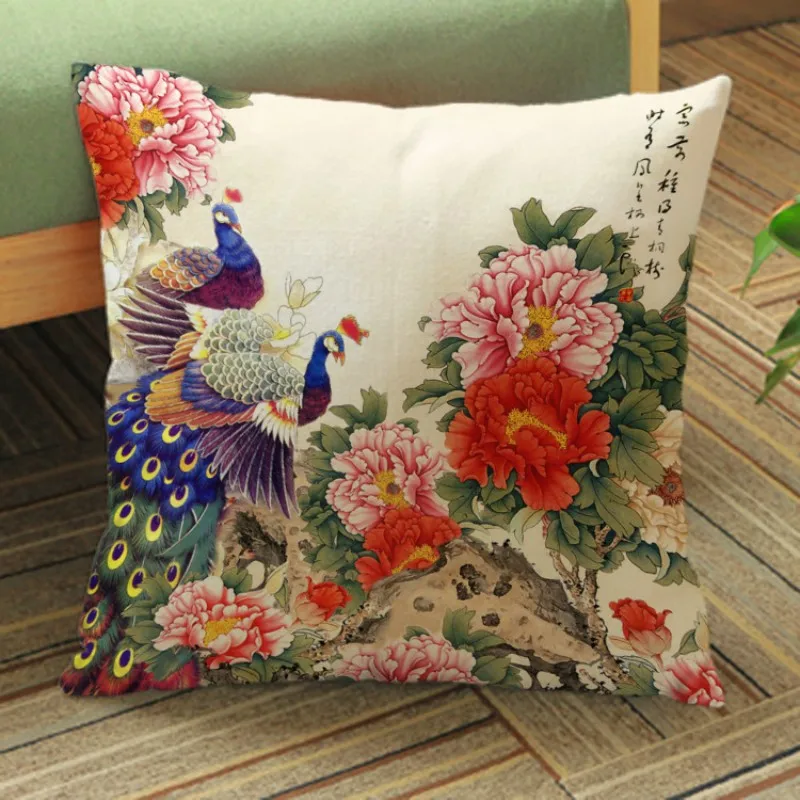 Роскошный Уникальный китайский чехол для подушки с принтом павлина элегантный