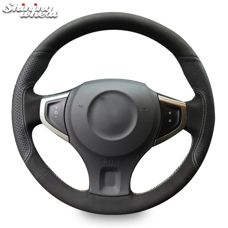 

Hand Sew Black Suede Leather Car Steering Wheel Cover for Renault Koleos 2009-2014