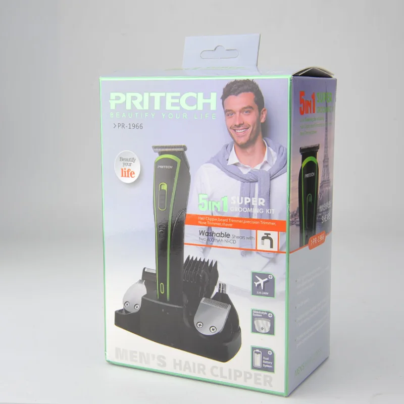 Green PRITECH Электрический триммер для волос для мужчин, многофункциональная перезаряжаемая машинка для стрижки волос, бороды, носа, бакенбардов, машинка для стрижки, бритва для дома - Цвет: Green