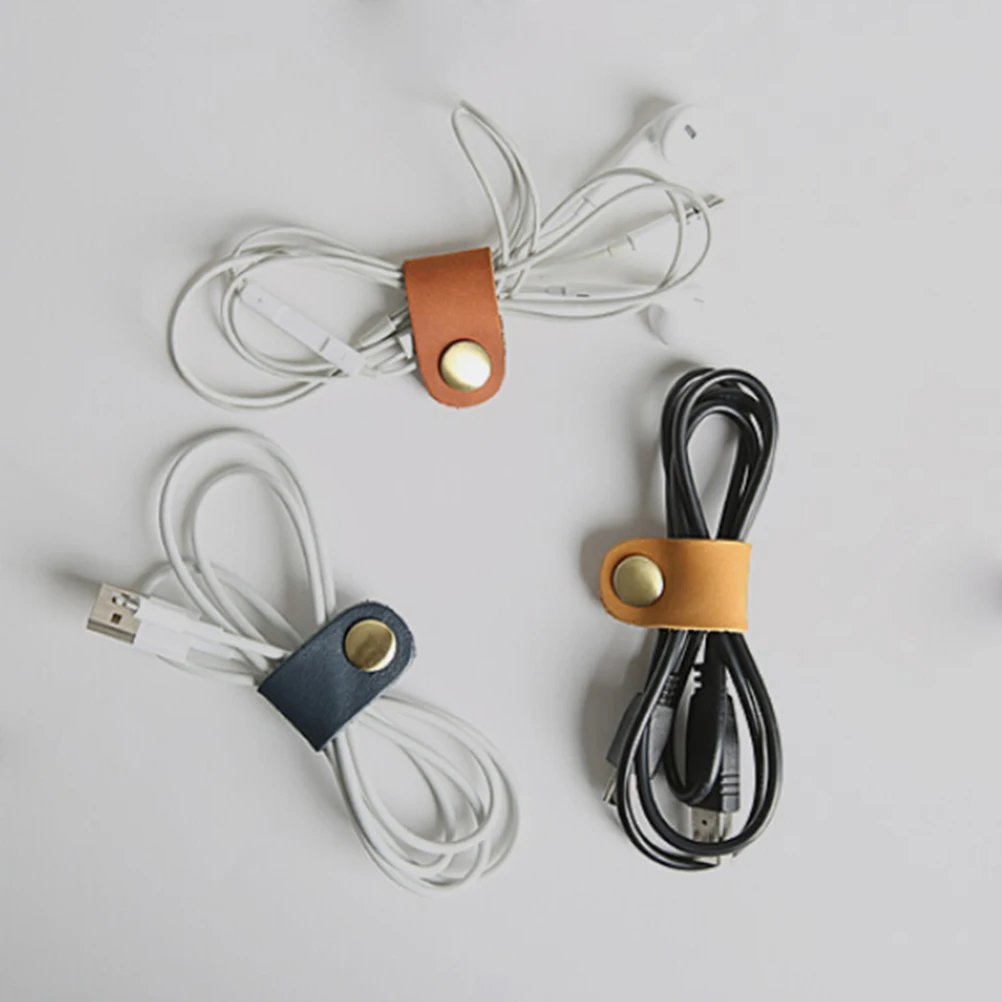 

1PCS Portable Headset Earphone Wire USB Cable Cord Leather Winder Headphone Case Korean Desk Manager