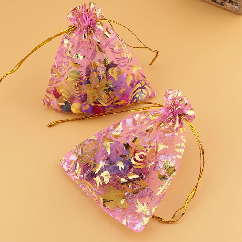 Оптовая продажа 100 шт./лот 9x12 см розовые мешки из органзы маленькие свадебные