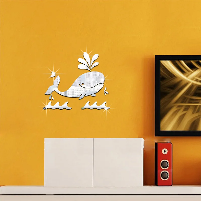 3D Acrylic Mirror Sticker Cartoon Whale Wall Home Bedroom Background Children's Room Green Decorative | Дом и сад