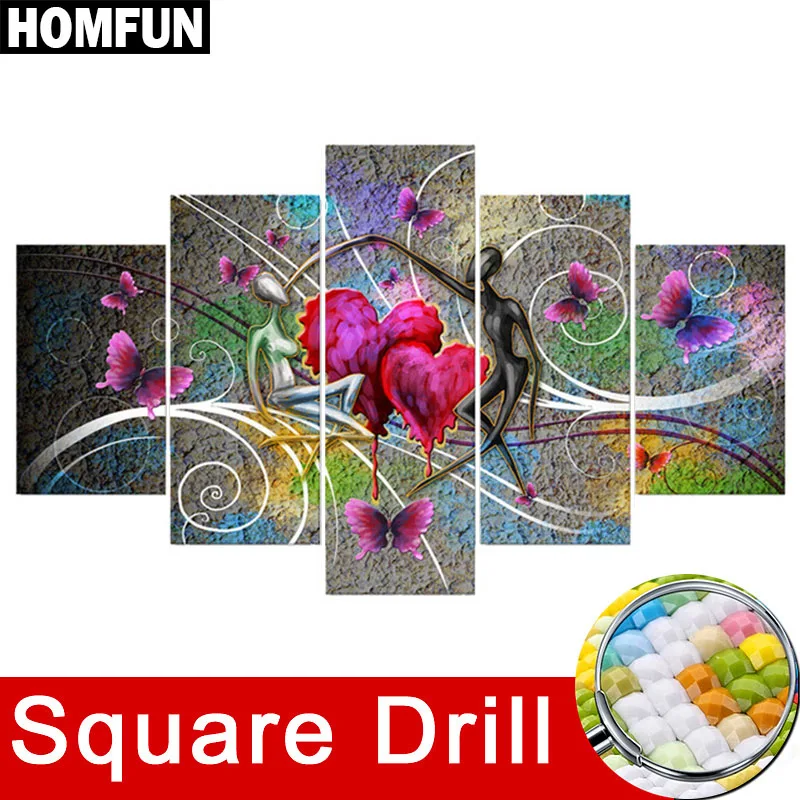 Square Drill HOMFUN 5 шт полная квадратная/круглая дрель 5D DIY Алмазная картина "красочное сердце" мульти-картина комбинированная вышивка 5D Декор - Цвет: Square Drill