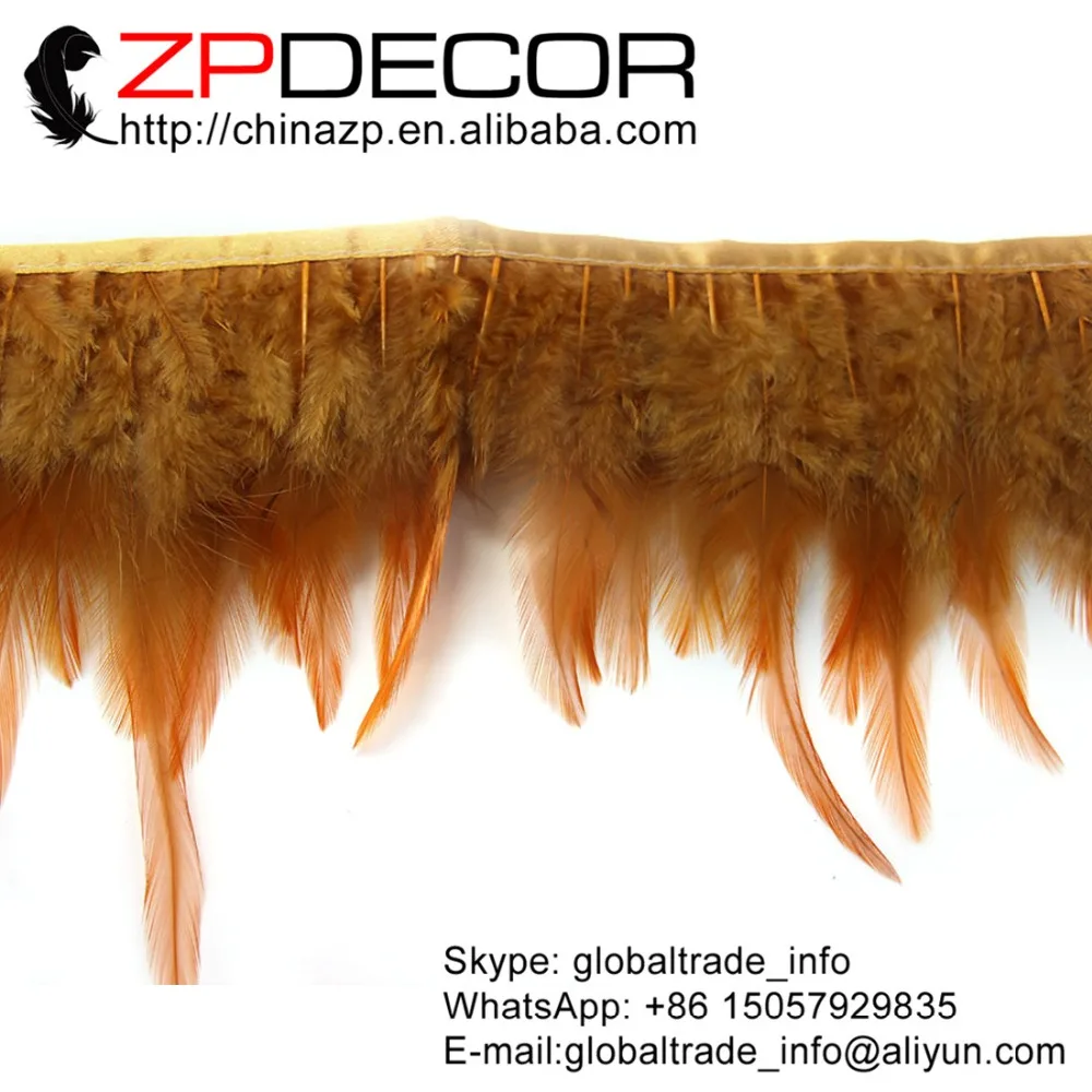 

ZPDECOR 10Yard/lot 5-6 inch Handwork Premium Pumkin Dyed Wholesale Strung Chicken Saddle Feathers Fringe For Dress