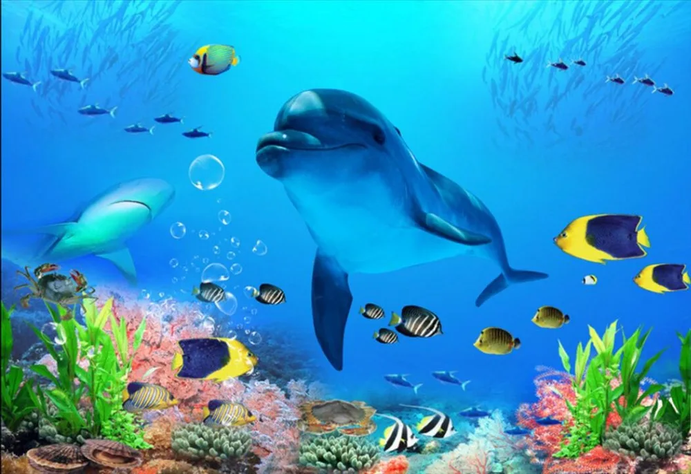 

Custom mural photo 3d wallpaper sea world dolphins swimming home decoration painting 3d wall murals wallpaper for wall 3 d