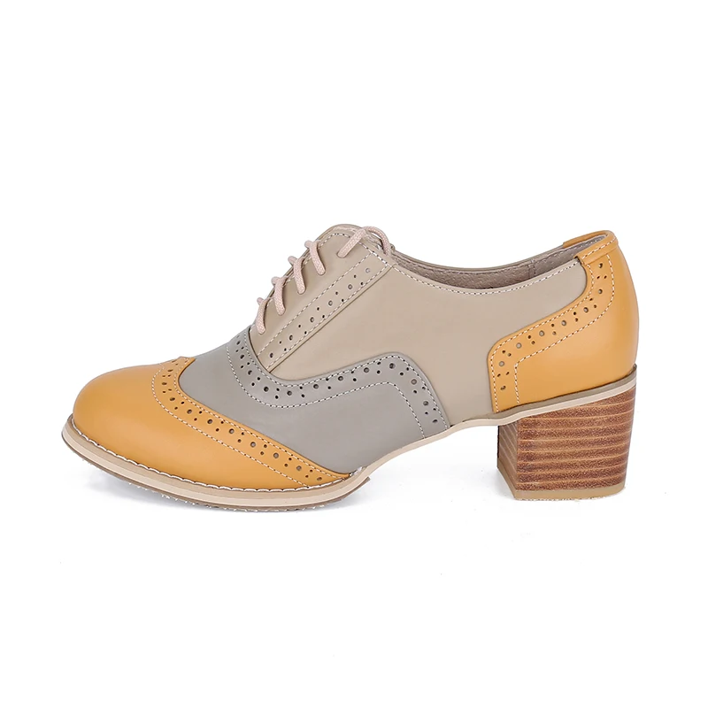 Женские туфли оксфорды из натуральной кожи на толстом высоком каблуке модная