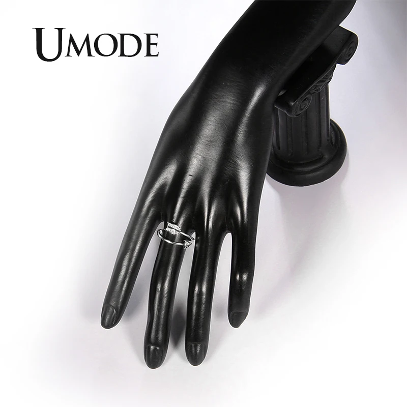 Женское кольцо с прозрачными круглыми манжетами UMODE регулируемое из белого