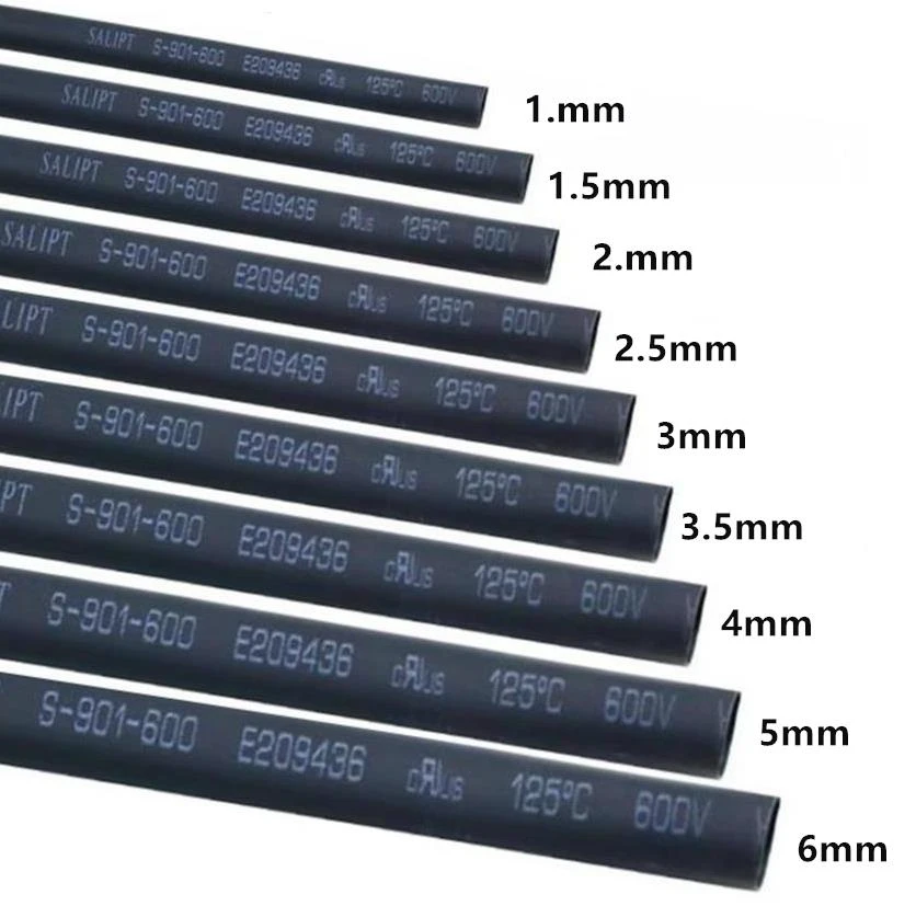 Round Diameter 1mm/1.5mm/2mm/2.5mm/3mm/3.5mm/4mm/5mm/6mm/8mm/10mm/Length 5M Heat Shrink Tubing Shrinkable Tube Black Wire Wrap