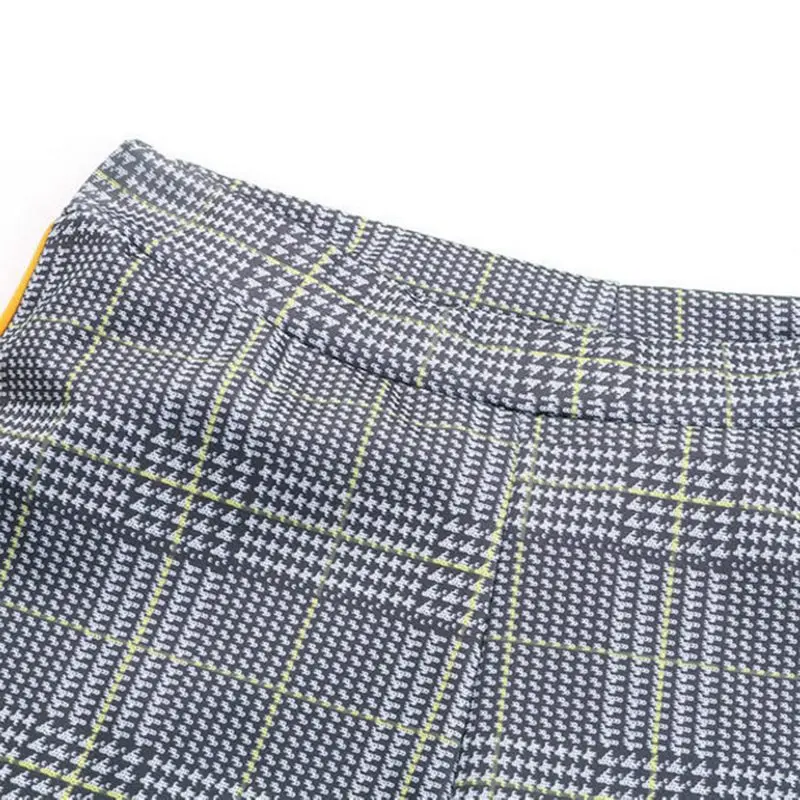 Модные Повседневные клетчатые полосатые узкие брюки женские эластичный пояс