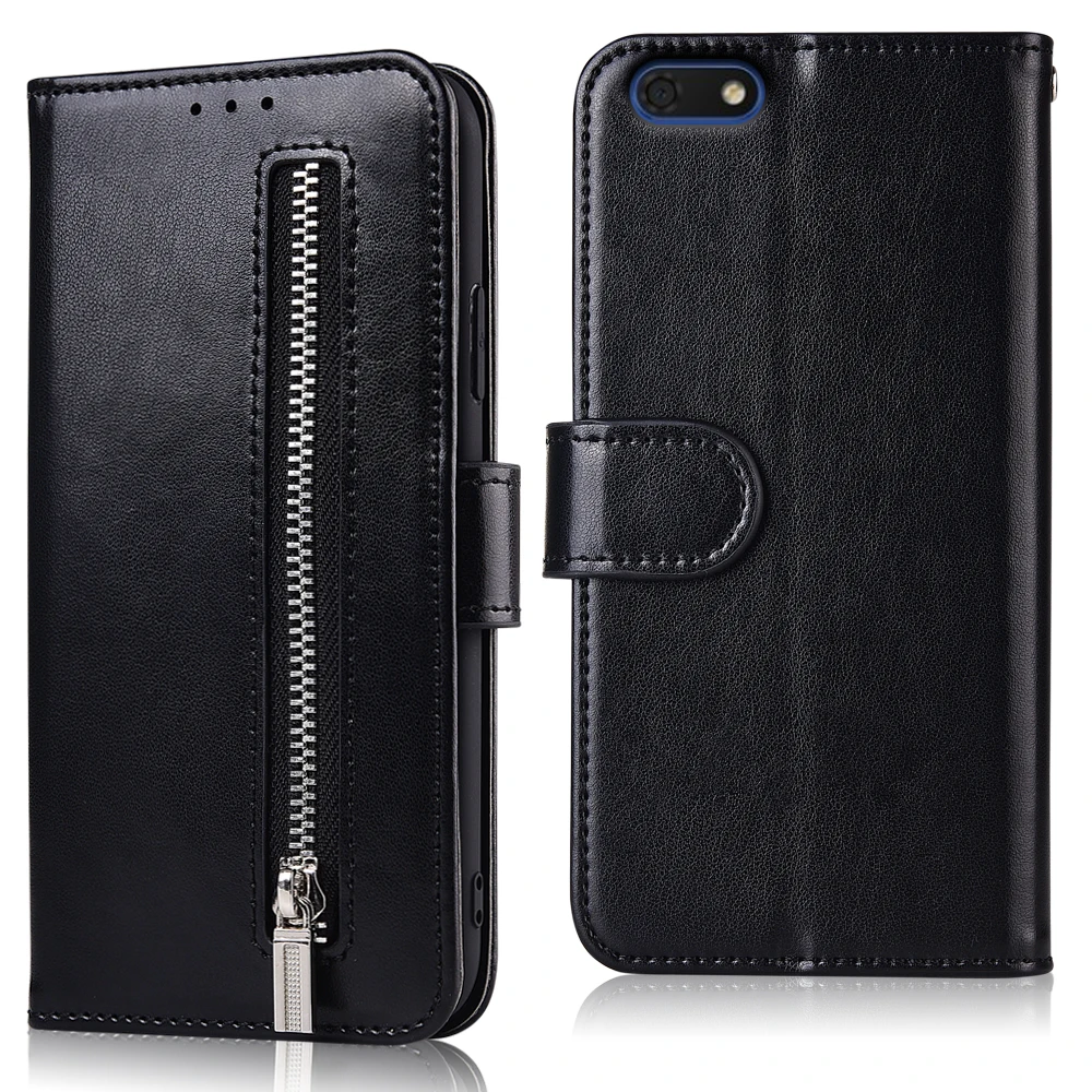 61zipper--Black Чехол-Кошелек из искусственной кожи на молнии для huawei Y6 ATU-L21 чехол с ремешком для телефона чехол для huawei Y6 глянцевый чехол с подставкой - Цвет: 61zipper--Black