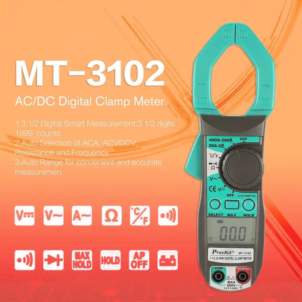 Pros'Kit MT 3102 ЖК дисплей 31/2 AC/DC Цифровой клещи Напряжение Ток Сопротивление