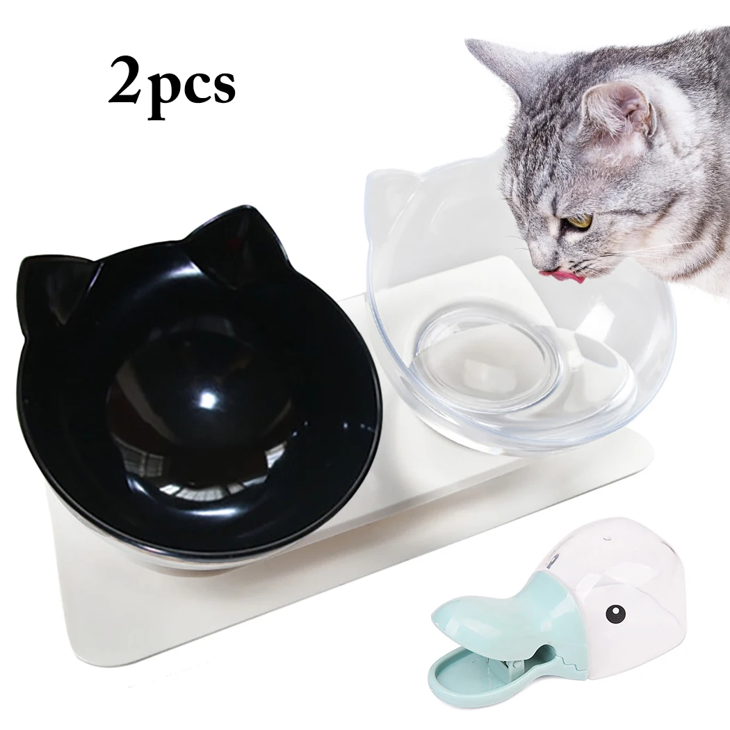 Cute Cat Face Shape Non-Slip Pet Bowls Adjustable Dual-Bowl Tilting Dog Food Bowl With Scoop Feeding Supplies | Дом и сад