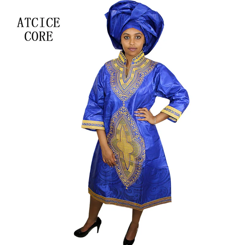 

african dresses for women fashion design new african bazin embroidery design dress Middle-skirt with scarf two pcs one set A197#