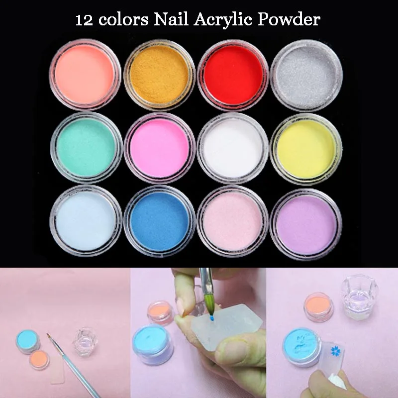1 Набор 12 разных цветов акриловая пудра пылезащитные маникюрные насадки для