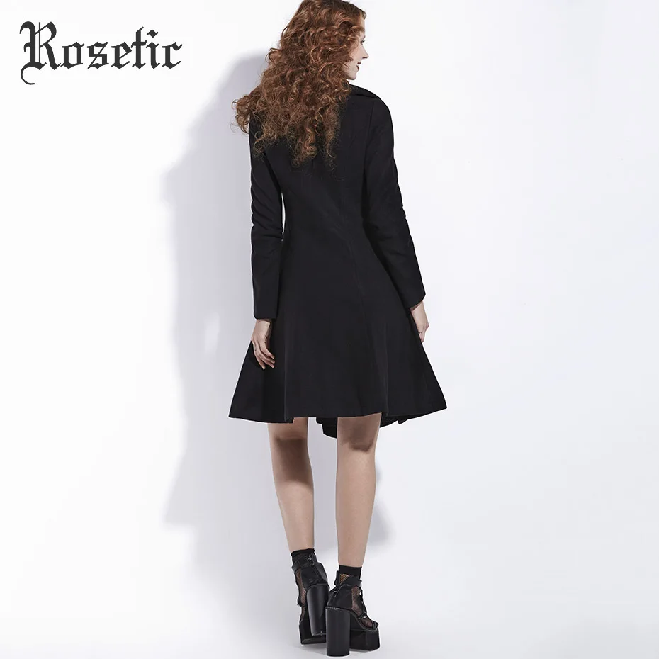 Rosetic, готическое Асимметричное пальто, черный Тренч, Ретро стиль, тонкое, для женщин, осенняя мода, пальто, верхняя одежда на пуговицах, опрятный стиль, Ретро стиль, готика, пальто