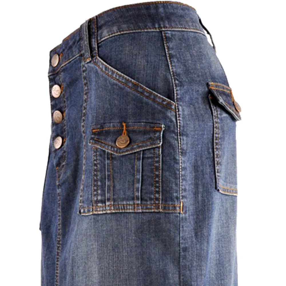 

MIND FEET Women Denim Skirts Plus Size Summer Ladies Back Slit Elegant Vintage Casual More Pocket Package Buttocks Long Skirts
