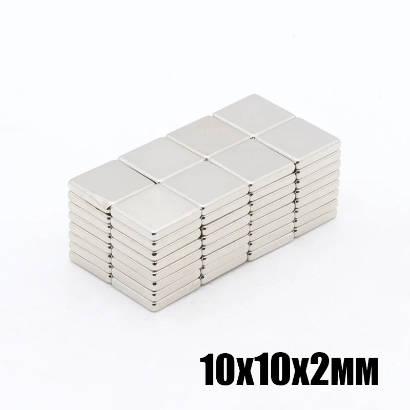 100 шт. 10x10x2 мм N35 Сильный квадратный NdFeB редкоземельный магнит 10*10*2 неодимовые