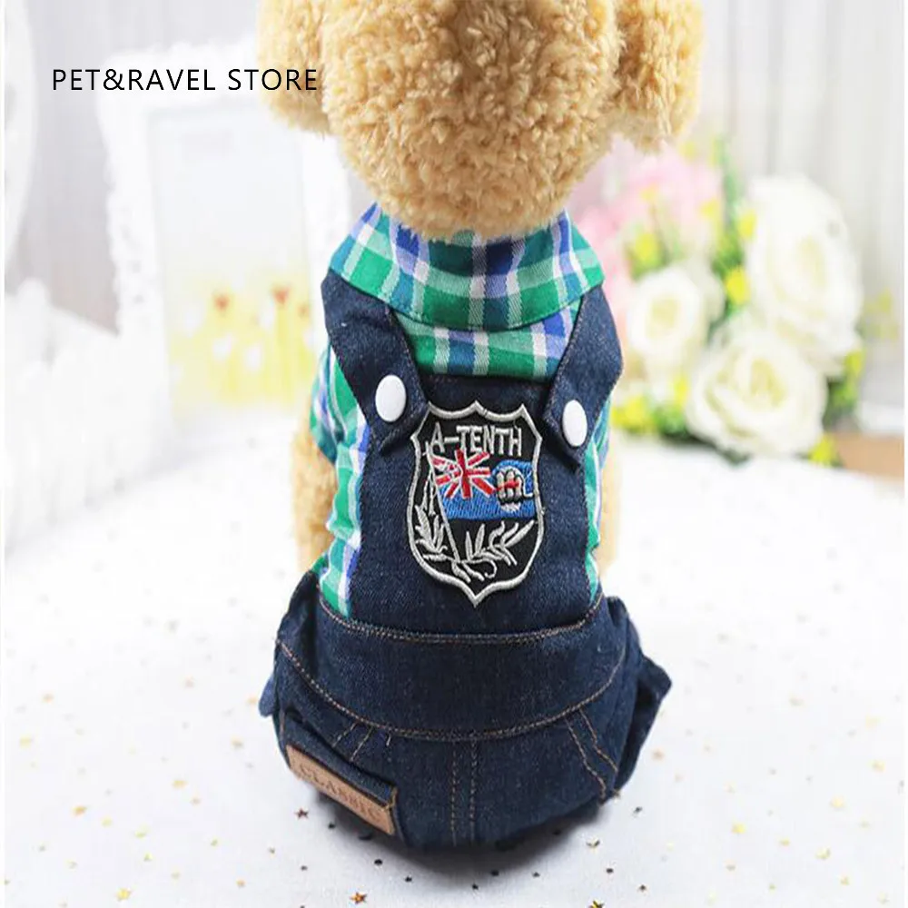 New Pets Articles The Dog Clothes Lattice Four Leg Straps Cowboy Spring And Autumn A Piece Of Generation chihuahua clothes | Дом и сад