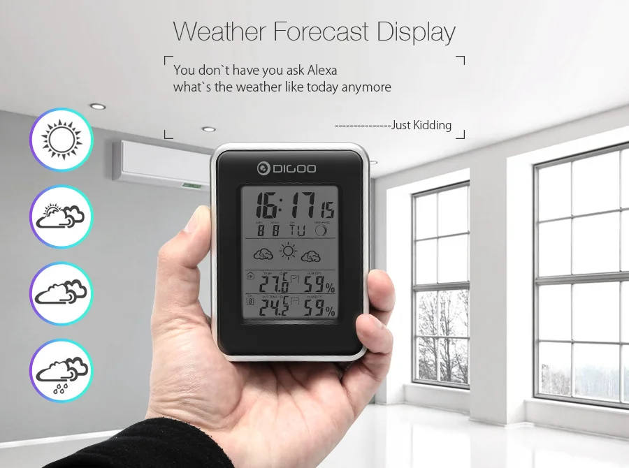 Digoo DG-TH1981 Беспроводной открытый цифровой LCD гигрометр термометр с синей подсветкой, внутренняя Погодная станция погоды Сенсор часы