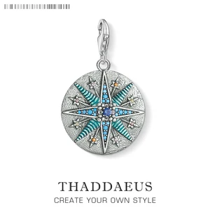 Винтажные Подвески со звездами и синими подвесками, европейские ювелирные изделия, аксессуары из стерлингового серебра 925 пробы, модные ювелирные украшения, подарок для женщин и мужчин