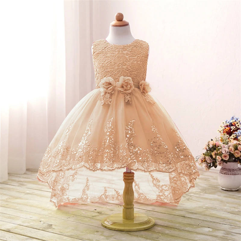 Summer New Girls Dress Fashion Sleeveless High Low Wedding Kids Sequins Tails Clothing Children Handmade Clothes | Детская одежда и