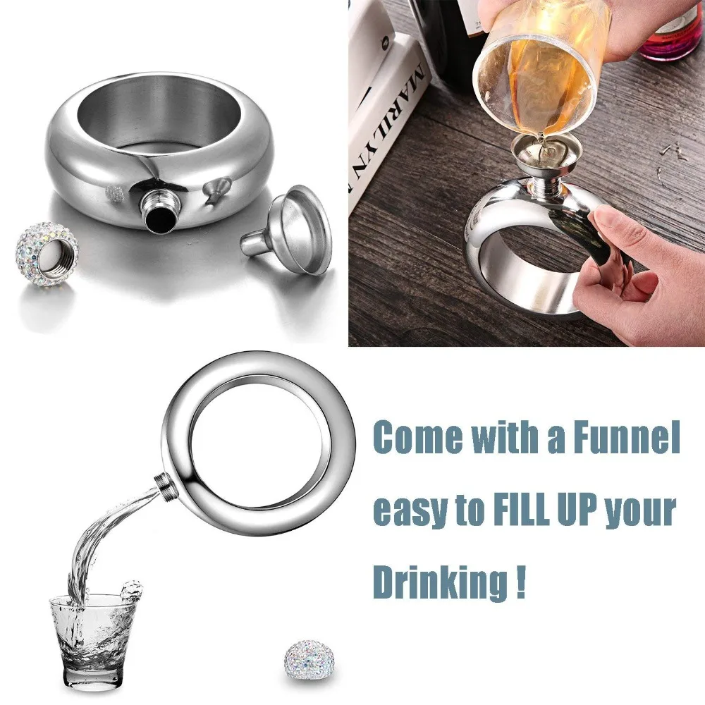 Hillside-Kit Bracelet Bangle Flask Handmade Crystal Lid Creative 304 Stainless Steel Wine Gift | Дом и сад