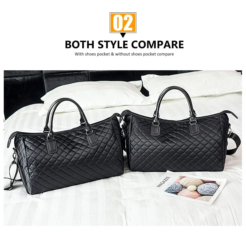 Diamond Lattice Gym Shoe Bags Sport Bag for Women Fitness Over the Shoulder Travel Luggage Bag Handbags Male Nylon Black XA745WD